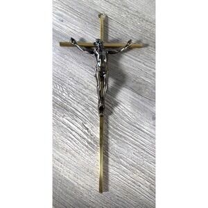 Vtg 10" Brass Bronze Crucifix INRI Cross Religious Wall Hanging Jesus Metal
